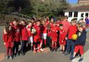 Pupils at Ramsbury Primary School dressed in red for Red Nose Day