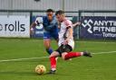 Action from Westbury United’s Southern League Division One South fixture away at AFC Totton                   Photo: Martin Pearce