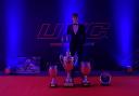 Malmesbury’s Louis Harvey with all of his silverware at the Ultimate Karting Championships award ceremony in Manchester