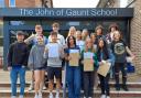 Students at John of Gaunt School in Trowbridge collect their results