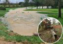 The damaged water main at Chippenham Golf Club