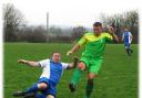 Action from the 2-2 draw between Westbury Rangers (green) and Semington in the Premier Division. PICTURE: CADER ESOOF