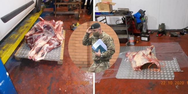Photos of the illegally cut meat with Gent Japkupi in the centre