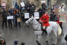 Protesters at the meet of the Avon Vale hunt in Lacock. Photo Trevor Porter