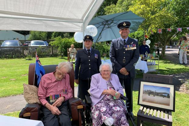 Fred and Ruth Stanford celebrate their 75th wedding anniversary at the White Lodge care home, with special guests from RAF Brize Norton.