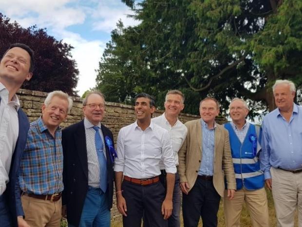 The Wiltshire Gazette and Herald: L-R: Alex Chalk, Richard Graham, Sir Geoffrey Clifton-Brown, Rt Hon Rishi Sunak, Mark Harper, George Eustace, Chris Nelson and James Gray in Gloucester. Photo by Chris Roberts