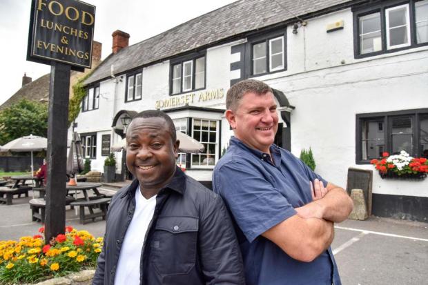 The Wiltshire Gazette and Herald: Pub landlord John Adams (right) and friend Dennis Gowie who appeared in B&B reality show Four in a Bed. Photo: www.gphillipsphotography.com