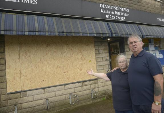 The Wiltshire Gazette and Herald: Kathy and Bill Wyllie suffer another blow after a ram raid at the Diamond News Post Office and Newsagents in St Thomas' Road, Trowbridge. Photo: Trevor Porter 69556-2 The Wiltshire Gazette and Herald: Kathy and Bill Wyllie suffer another blow after a ram raid at the Diamond News Post Office and Newsagents in St Thomas' Road, Trowbridge. Photo: Trevor Porter 69556-2