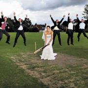 Roddy Chisholm Batten and his bride Lucy and their wedding guests stop off for a game of cricket