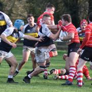 Rugby action from  Devizes v Corsham (red strip) .Photo by www.gphillipsphotography.com GP1832.