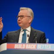Communities Secretary Michael Gove giving his keynote address during the Conservative Party Conference in Manchester. Picture date: Monday October 4, 2021..