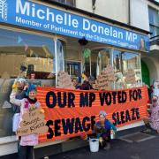 'Dirty Scrubbers' protest outside MP Michelle Donelan's office