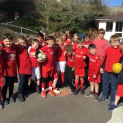 Pupils at Ramsbury Primary School dressed in red for Red Nose Day