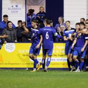 Chippenham celebrate Young’s penalty     Pic: Richard Chappell