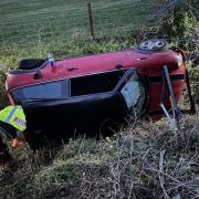 The crash scene in a ditch off the A346 near Marlborough. Photo: DWFRS