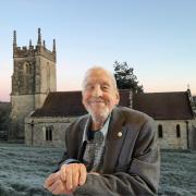 Ray Nash with St Giles Church, Imber: Photo: Kelvin Nash