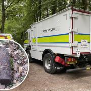The bomb disposal van and the 'bomb' (inset)