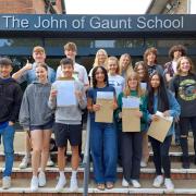 Students at John of Gaunt School in Trowbridge collect their results