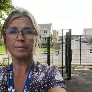 Corsham Primary head Kerry Parker in front of Bradford Road
