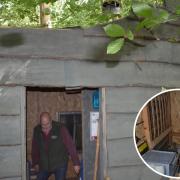 Steven Windsor with his tool shed and disabled toilet