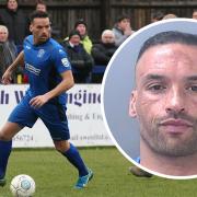 Kaid Mohamed playing for Chippenham Town in 2018 and his mug shot (inset)