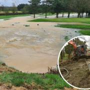 The damaged water main at Chippenham Golf Club