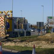 Works on the A350 at Bumpers Farm Roundabout, Chippenham, in January