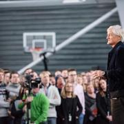 James Dyson announces the plans for the new technology centre at Hullavington to his staff in Malmesbury.