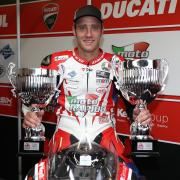 Tommy Bridewell celebrates his podium finishes at Oulton Park. Picture: ducatiukracing.com