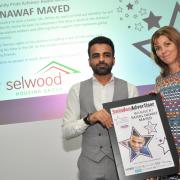 Community Pride awards at the Marriott Hotel..left 2 right .Pic - Faisal Nawaf Mayed ( winner of the Volunteer Award ), Verena Buchanan (Group Housing Director at Selwood Housing Group ).Date 26/10/18.Pic By Dave Cox.