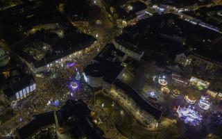 The Calne Christmas Festival of Lights from above