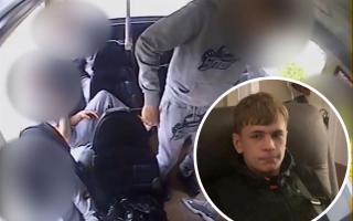 CCTV from the bus before the killing and Mikey (inset)
