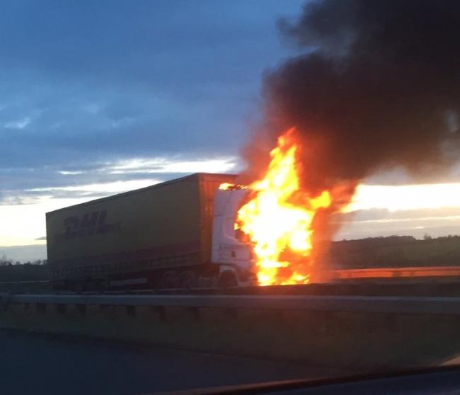 The lorry fire on the A350. Picture: Barry Coombs